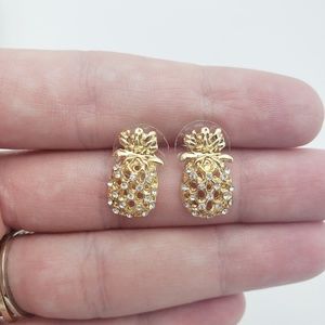 Gold Pineapple CZ Stud Small Earrings